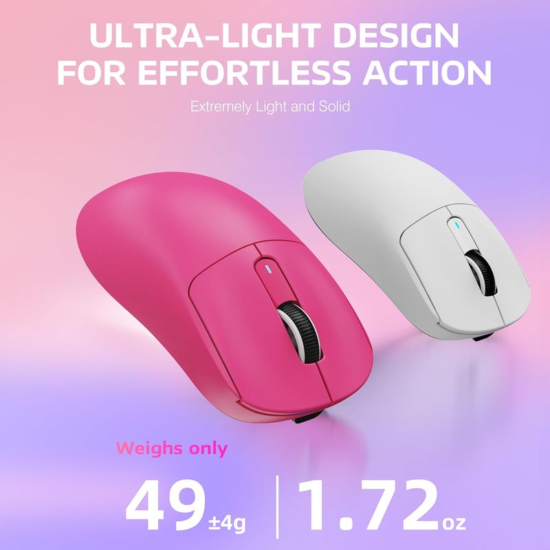 MANBASNAKE ATTACK SHARK X3 Wireless Gaming Mouse, 49g Ergonomic Computer Mouse, Triple Modes PAW3395 26K DPI Optical Sensor, 200h Battery Life, Programmable Buttons, Gaming Accessories for PC/Laptop/Mac (Berry) - Image 4